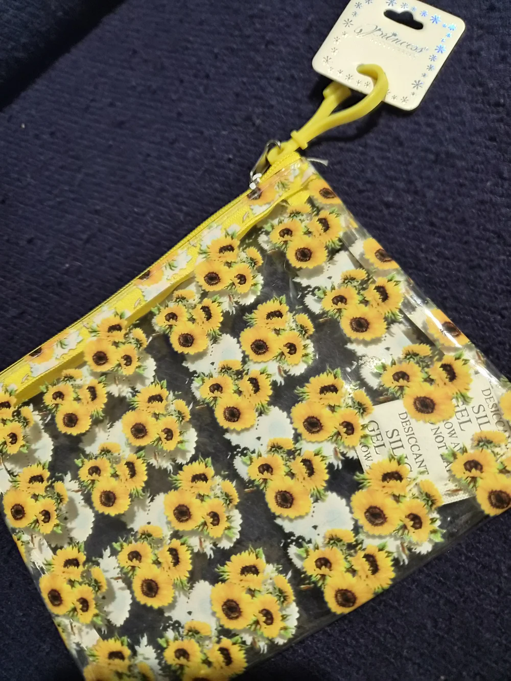Small Sunflower Clear Vinyl Zipper Pouch - Yellow Trim